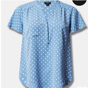 Harper studio, flutter sleeves, blue with white polkadots